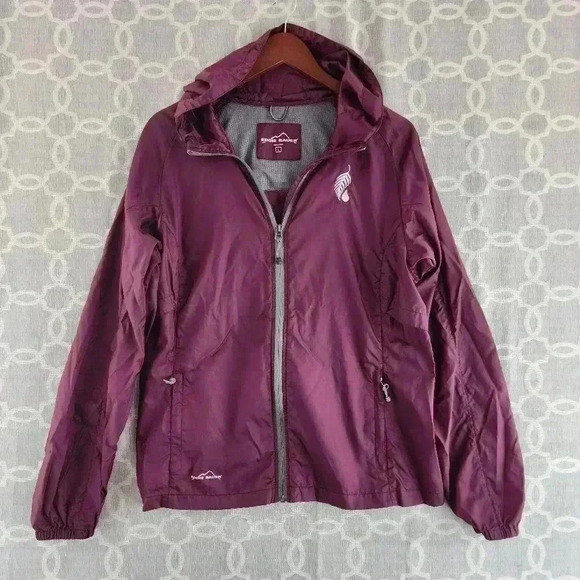 Eddie Bauer Red burgundy Full Zip Hoodie Windbreaker Women's L - Picture 1 of 10